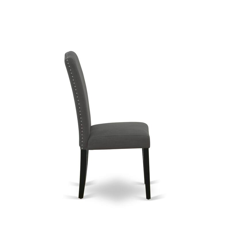 East West Furniture Dining Room Set- a Round Dining Table and Dark Gotham Linen Fabric Chairs, Black (Pieces Option)