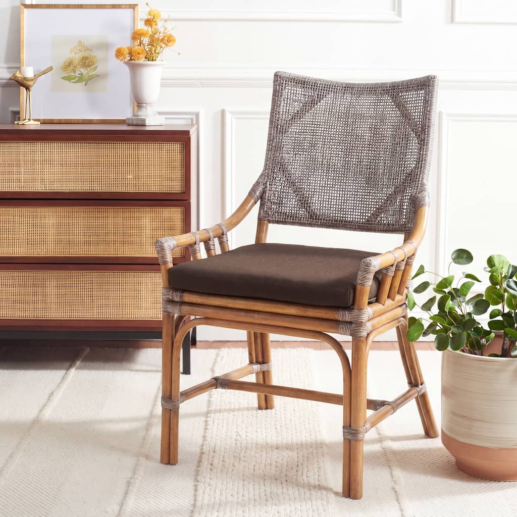 SAFAVIEH Azrielle Coastal Rattan Cushion Chair - 22" W x 24" L x 37" H - 22"W x 24"D x 37"H