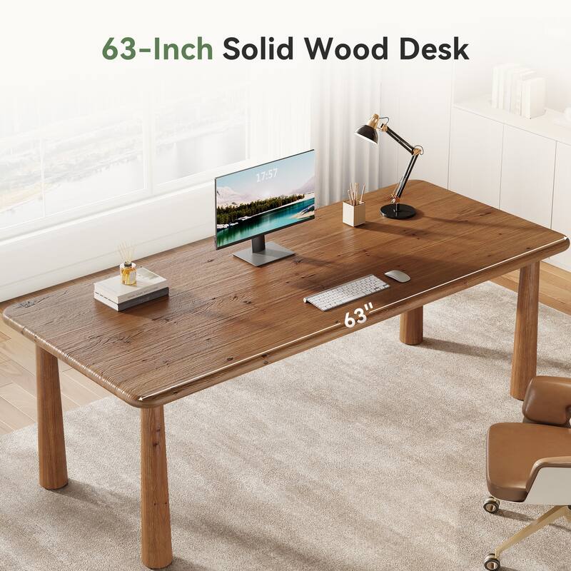 63-Inch Solid Wood Executive Desk with Heavy Duty Legs