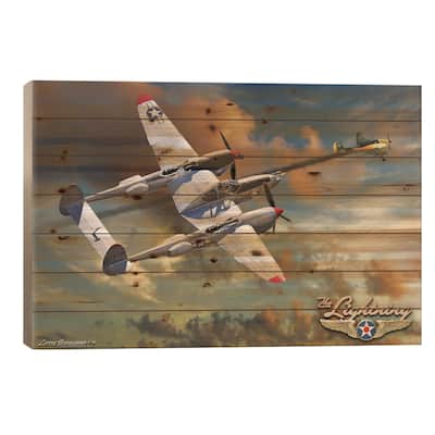 P-38 VS Stuka Print On Wood by Larry Grossman - Multi-Color