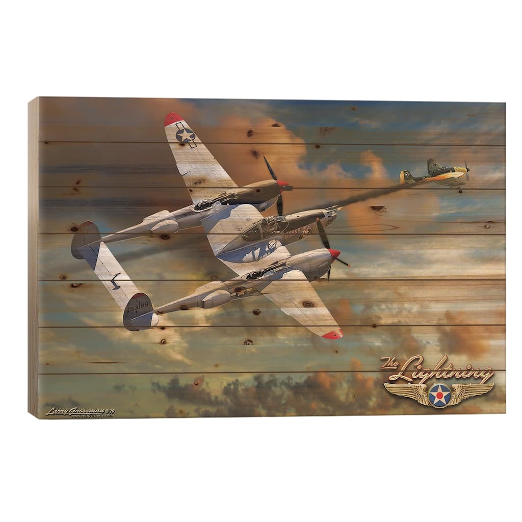 P-38 VS Stuka Print On Wood by Larry Grossman - Multi-Color