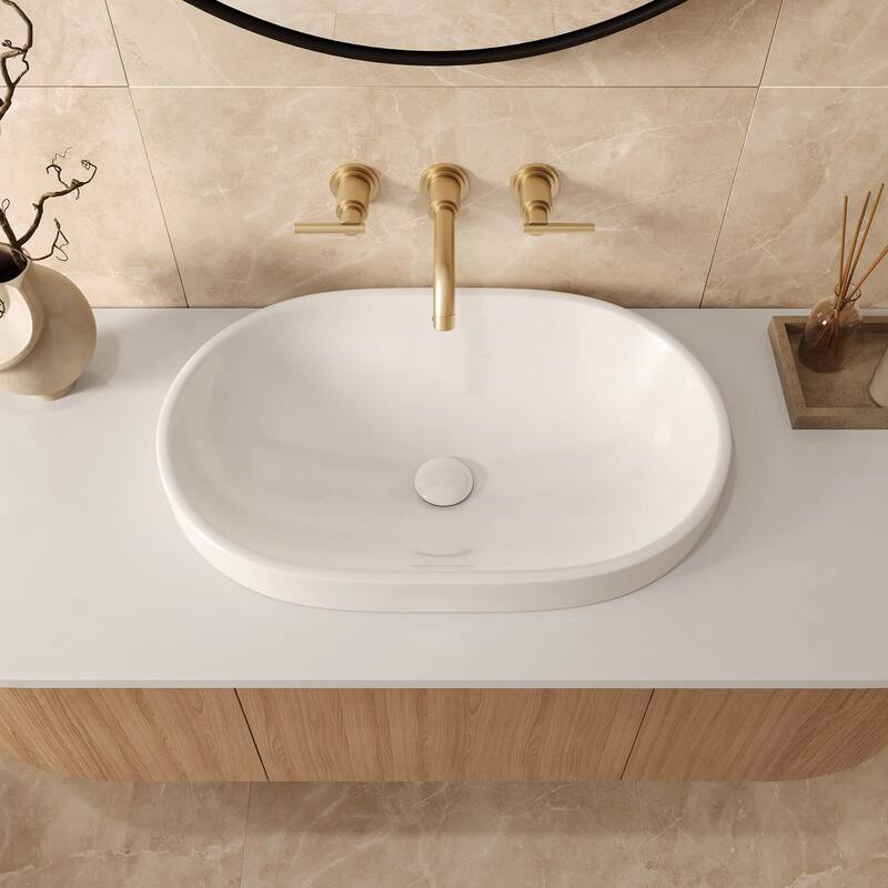 Ruvati 24 x 16 inch Semi-Recessed Drop-in Topmount Bathroom Sink Rectangular Ceramic with Overflow White - RVB0923WH