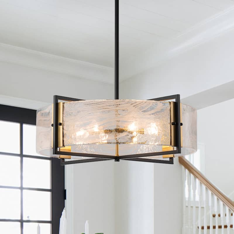 Modern Dining Room 6-Light Glazed Glass Drum Pendant Chandelier - 23.6in