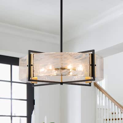 Modern Dining Room 6-Light Glazed Glass Drum Pendant Chandelier - 23.6in