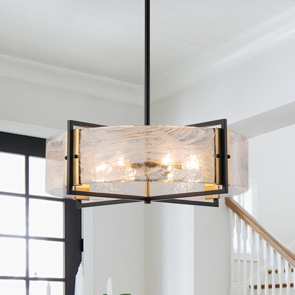 Modern Dining Room 6-Light Glazed Glass Drum Pendant Chandelier