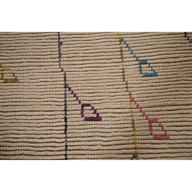 All-Over Striped Ivory Moroccan Area Rug Handmade Wool Carpet - 6'1"x 10'1"