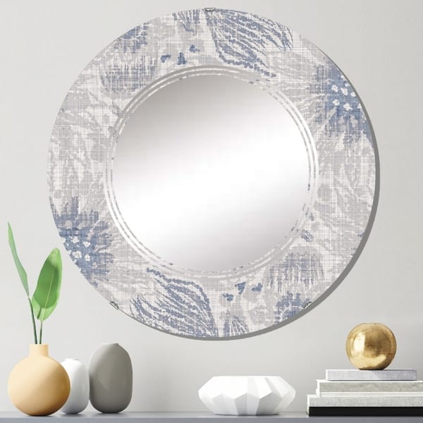 slide 2 of 11, Designart 'Vintage Blue Farmhouse Flower V' Printed Patterned Wall Mirror 24in.x24in.