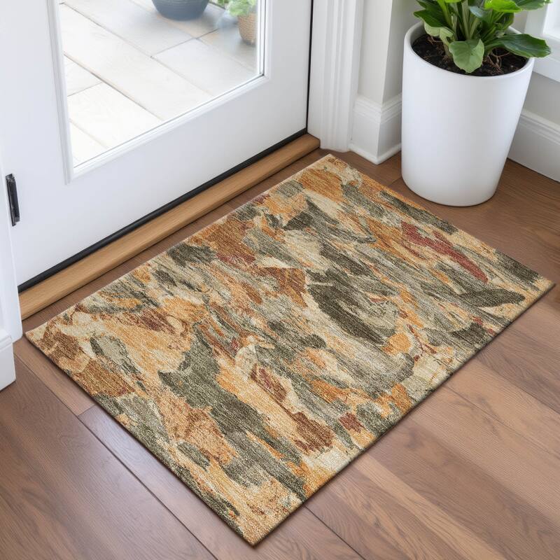 Premium Washable Super Soft Contemporary Brushstrokes Mayfield Rug - Copper - 1'8" x 2'6"