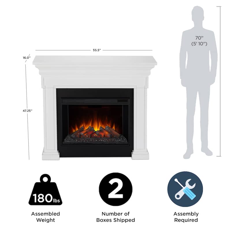 Emerson 56" Grand Electric Fireplace in Rustic White by Real Flame