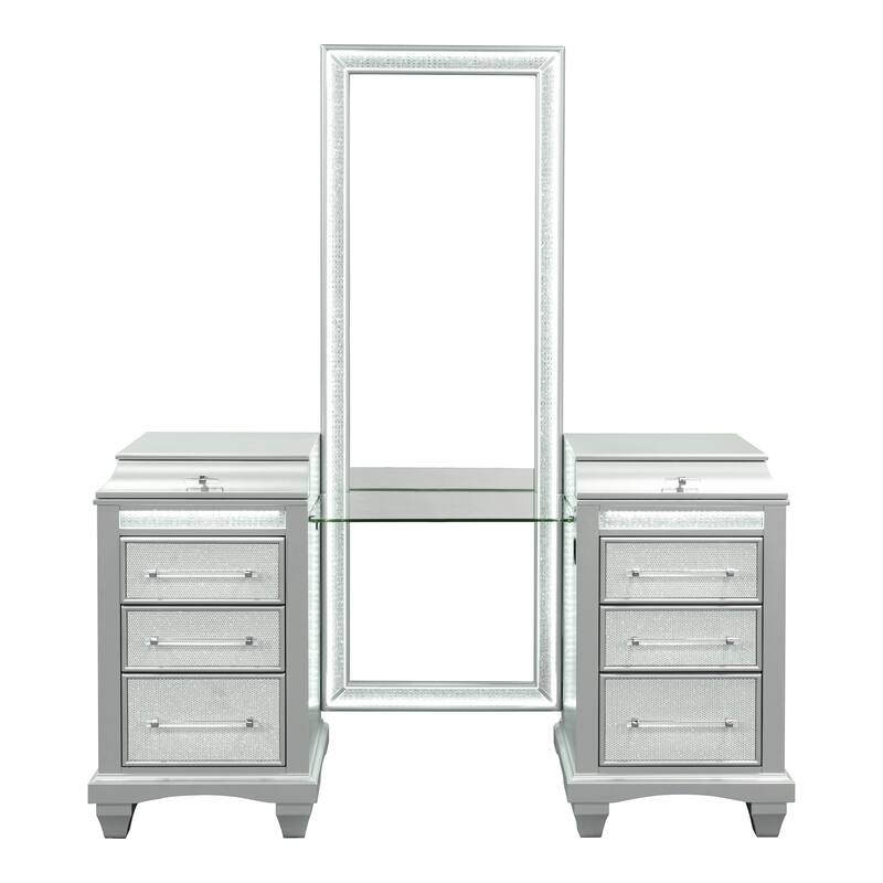 Furniture of America Gala Modern 2-Piece White Vanity Set with LED Light and Full-Length Mirror