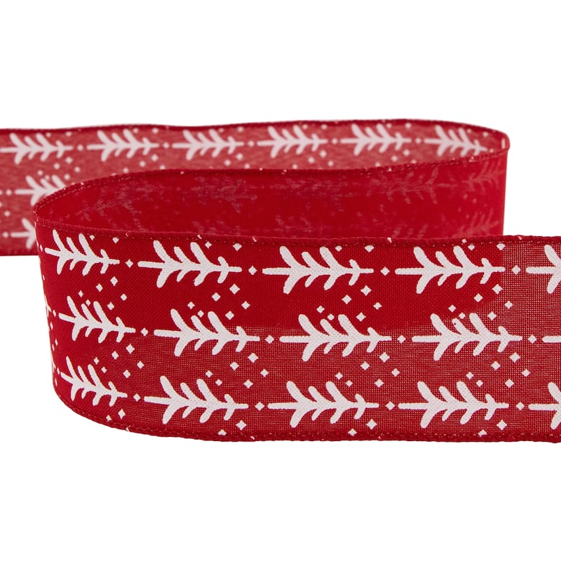 Red and White Christmas Tree Wired Craft Ribbon 2.5" x 10 Yards