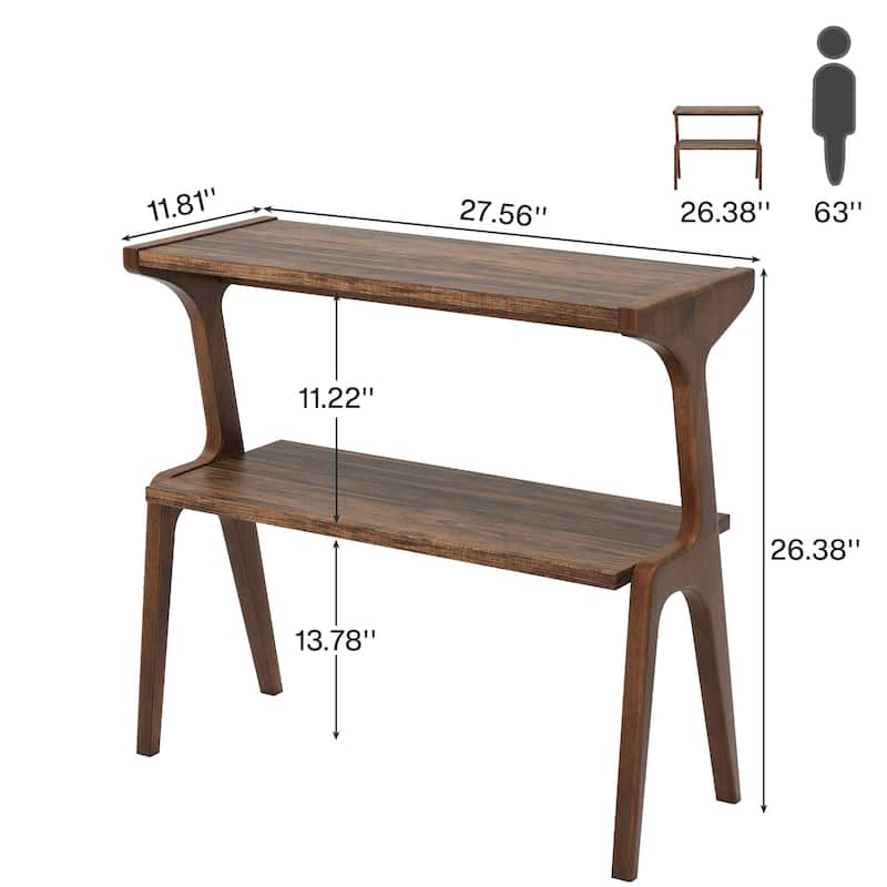 Wood 2-Tier Slim End Side Chairside Table for Living Room