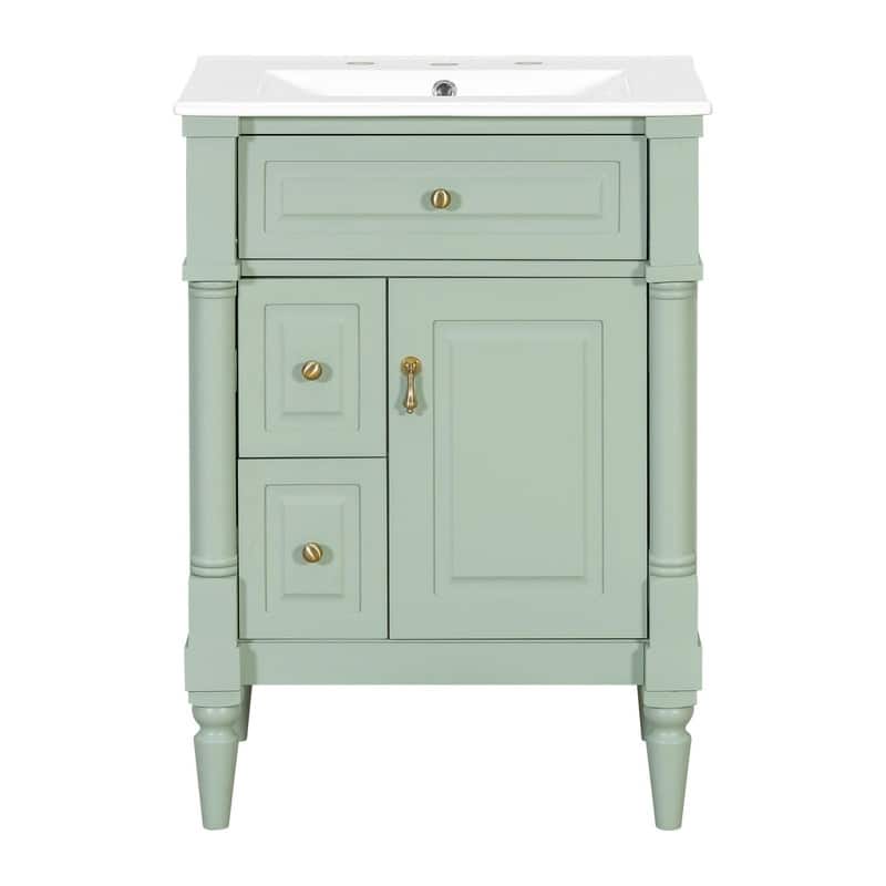 36" Bathroom Vanity with Sink, Freestanding Bathroom Cabinet with Ceramic Basin, Flip Drawer