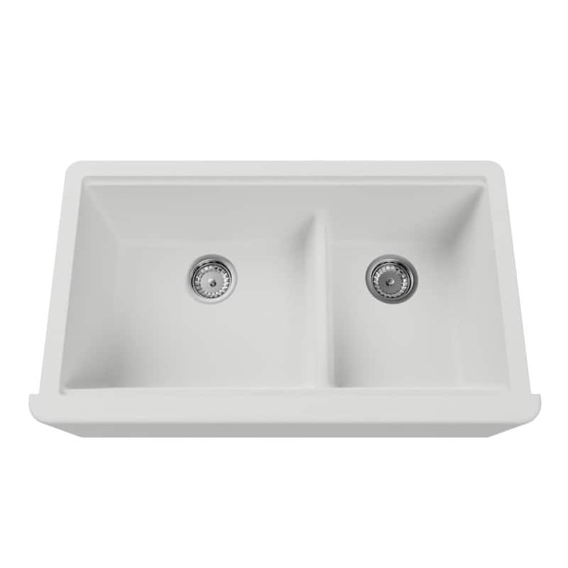 Self-Trimming Quartz Composite 36" Farmhouse Double Bowl Kitchen Sink