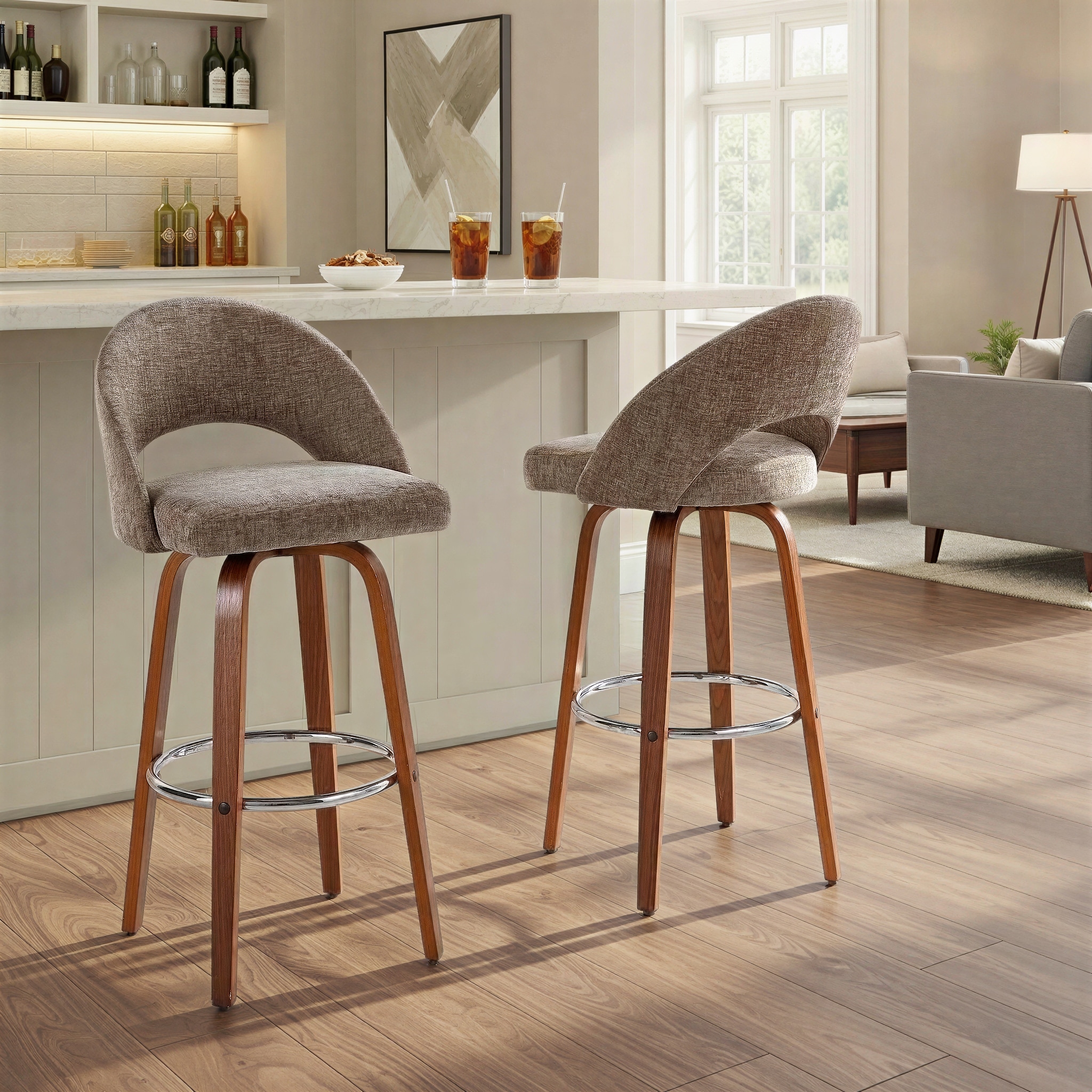 Carson Carrington Vika Upholstered 30" Bar Stool with Bent Wood Legs & Round Footrest (Set of 2)