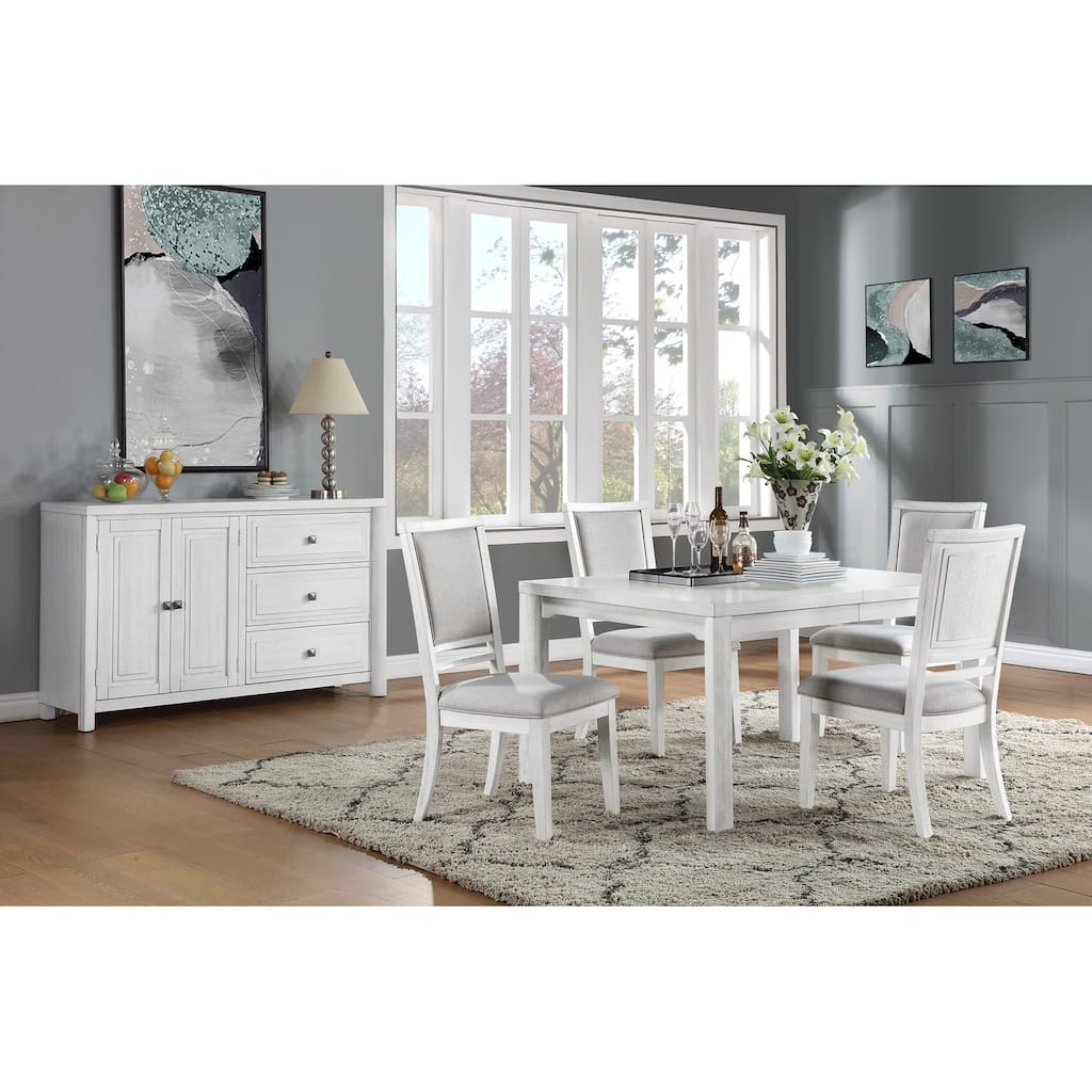 30 in. H, 7 -Piece White Rectangle Wood Top with High Solid Back 6 Seating Dining Room Set