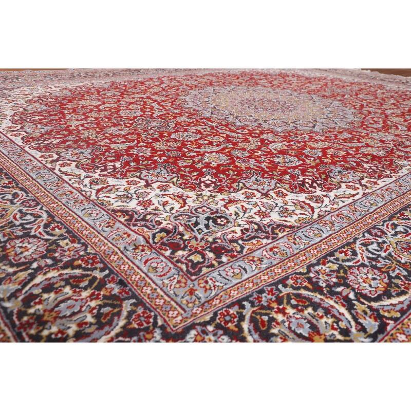 Traditional Red Kashan Turkish Rug Machine-Made Living Room Carpet - 9'7" x 12'6"