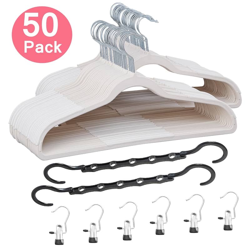 Clothes Hangers Plastic Coat Hangers Non-Slip Space-Saving Swivel Hook - 50 Pack - White