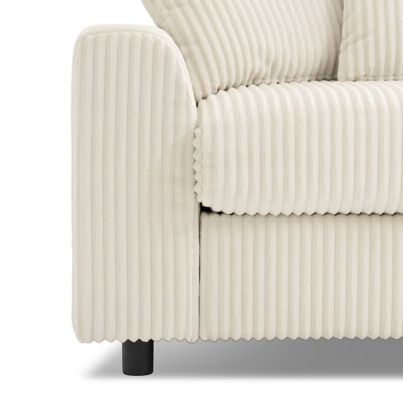 114" Corduroy L-Shaped Smart Sectional Sofa with Bluetooth Speakers, Charging Console and Cup Holders & Storage Ottoman