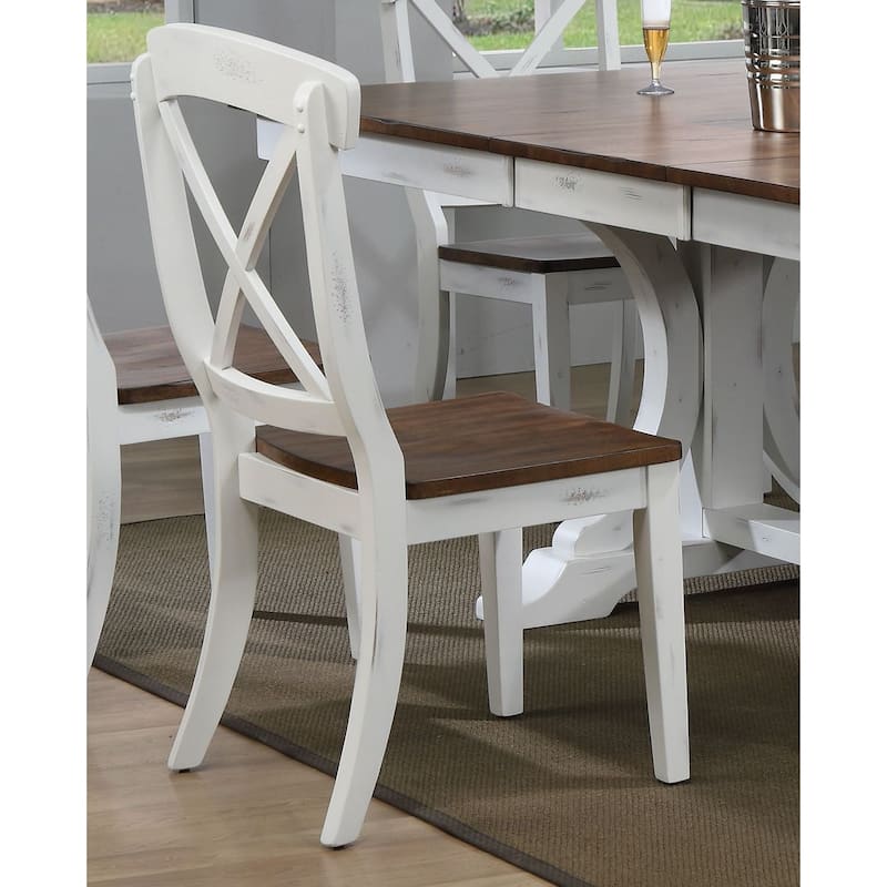 Double Transitional Pedestal Distressed Cocoa Brown/ Cotton White X-Back 5-Piece Dining Set