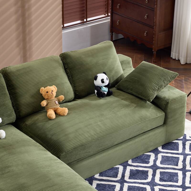 Roomfitters Corduroy Compressed Sofa with 3 Back Cushions & 2 Pillows, Soft Skin-Friendly Couch for Cozy Living Room