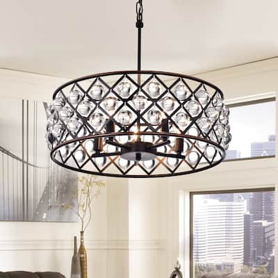 Oil Rubbed Bronze 5-Light Drum Chandelier with Crystal Spheres - Oil Rubbed Bronze