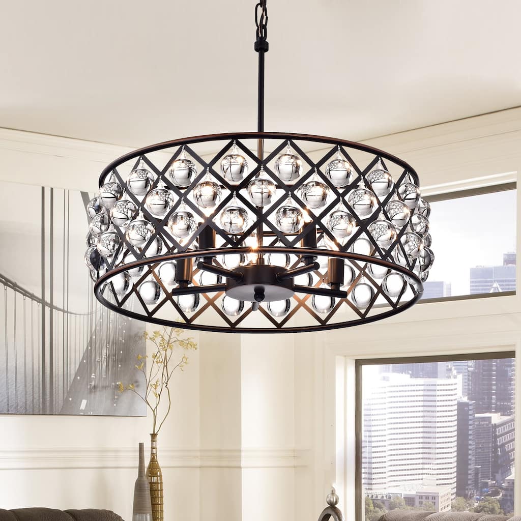 Oil Rubbed Bronze 5-Light Drum Chandelier with Crystal Spheres - Oil Rubbed Bronze