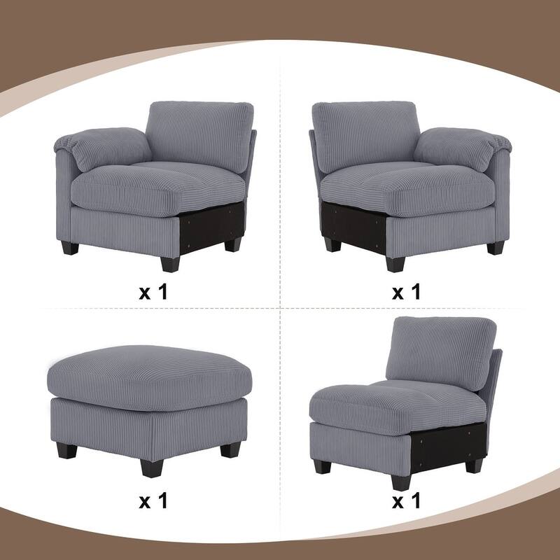 Modern Couduroy Overized Modular Sectional Sofa Couch with Ottoman for Living Room