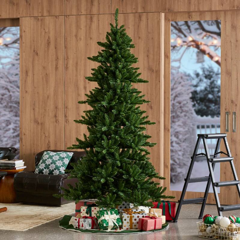 Glitzhome 7.5ft Pre-Lit Green Slim Fir Christmas Tree with 400 LED Lights