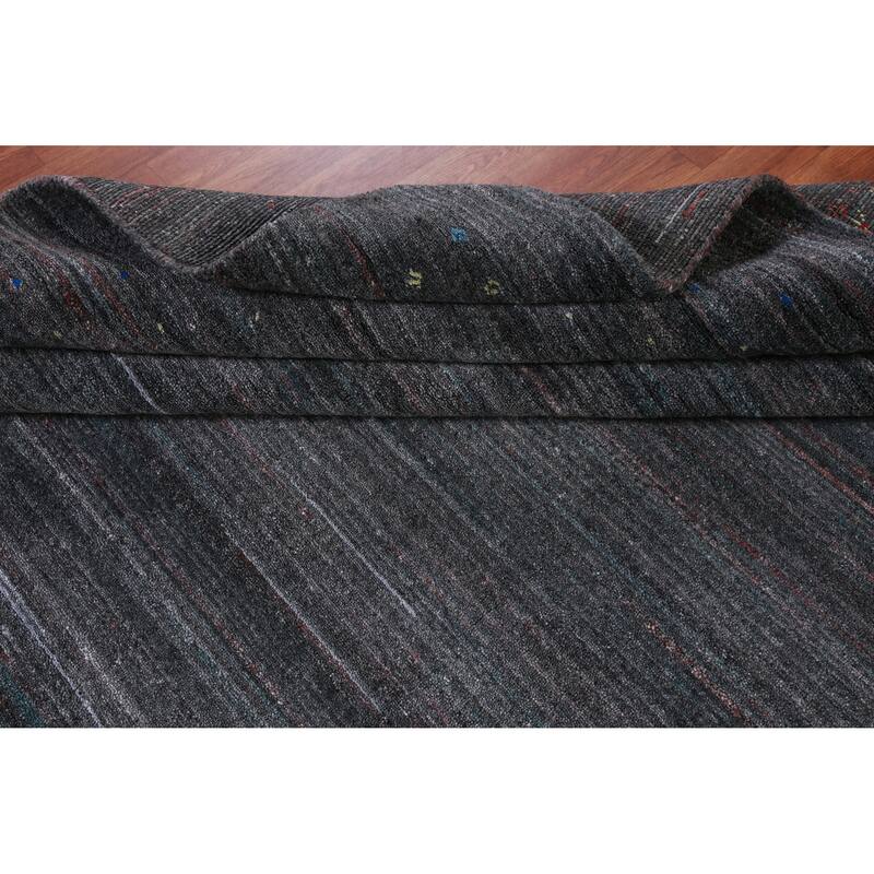 Hand Knotted Oriental 100% Wool Carpet Tribal Stripe Greys & Charcoal Gabbeh Area Rug - 9' 6'' X 9' 9''