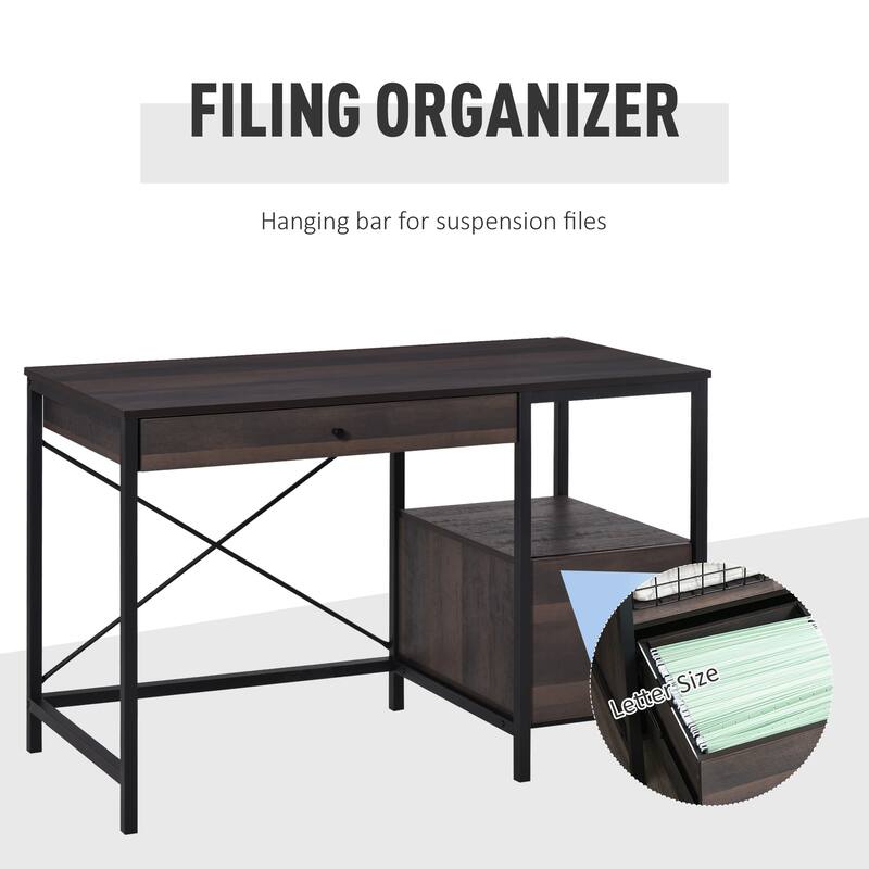 HOMCOM Home Office Writing Desk with File Storage Drawer for Letter Size, PC Study Table Computer Workstation, Walnut Brown