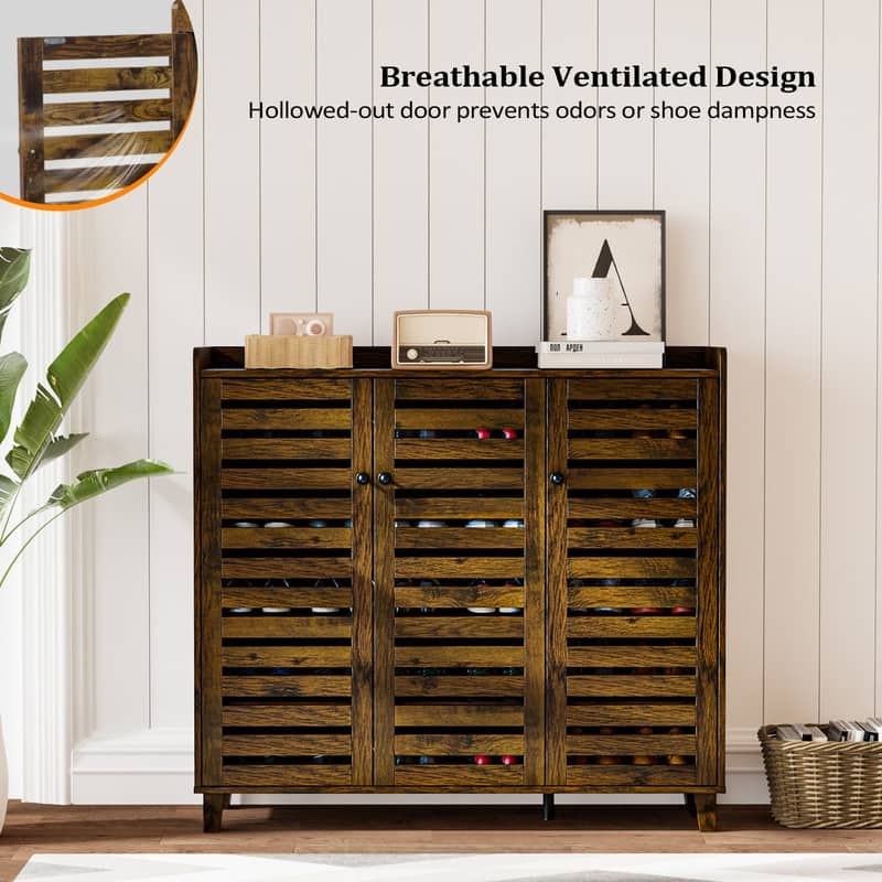 Hidden Shoe Cabinet with 3 Doors, 5 Tier Shoe Organizer Rustic Brown