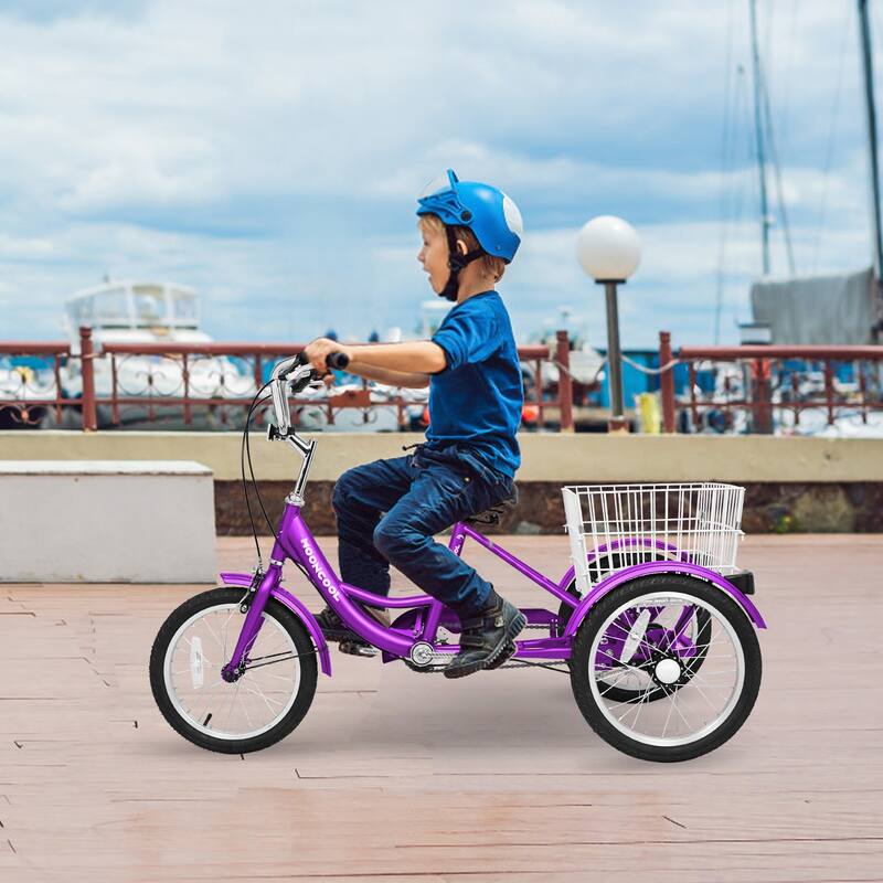 Docred 16" and 24" Tricycle 1-Speed 3 Wheel Trike Bike with Basket - 16" - Rose_Purple