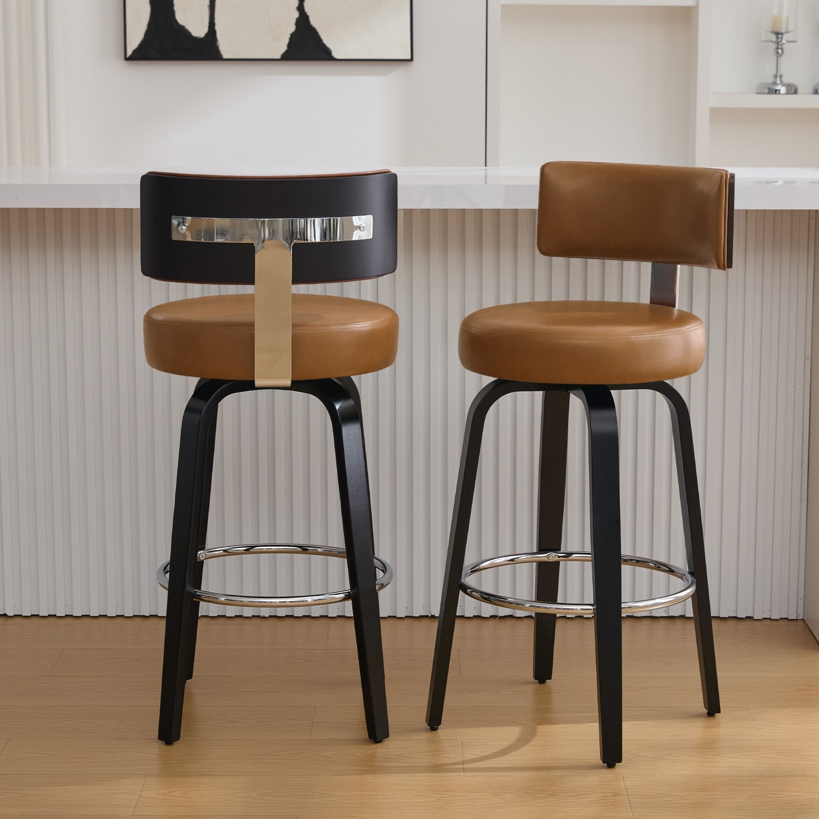 Upholstered Swivel Counter/ Bar Stools with T-Shaped Backrest