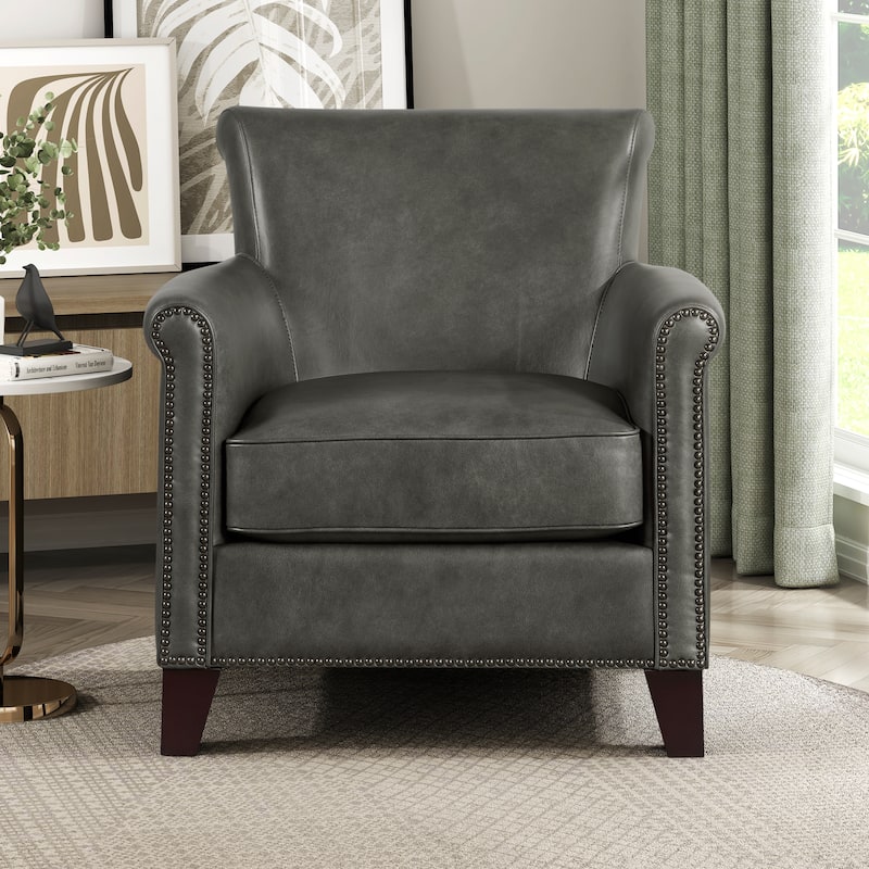 Raya 31.5" Leather Upholstered Accent Chair - Nailhead Trim