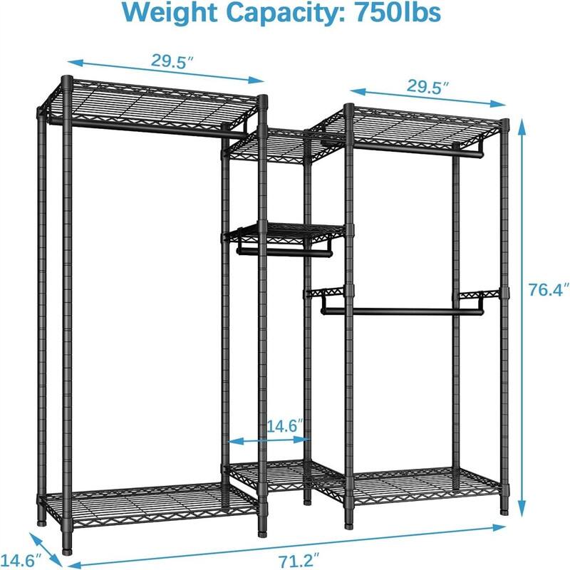 V6 Wire Garment Rack Heavy Duty Clothes Rack Metal with Shelves