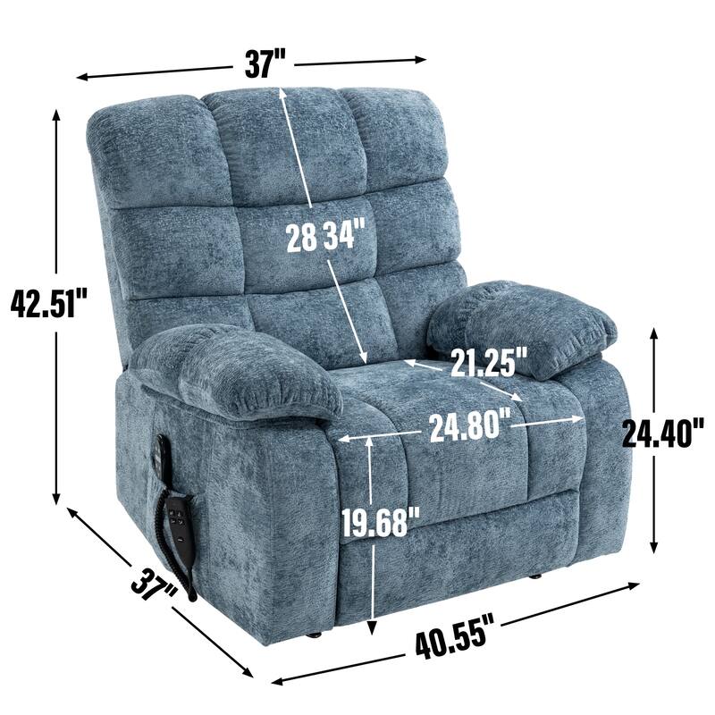Chenille Power Lift Recliner Chair for Big and Tall with Massage, Heat, Dual Motors, and 180° Recline