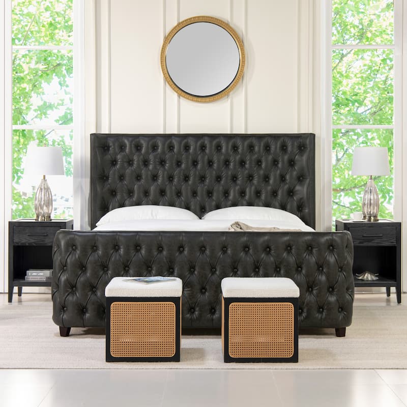 Chateau King Faux Leather Upholstered Tufted Shelter Panel Bed