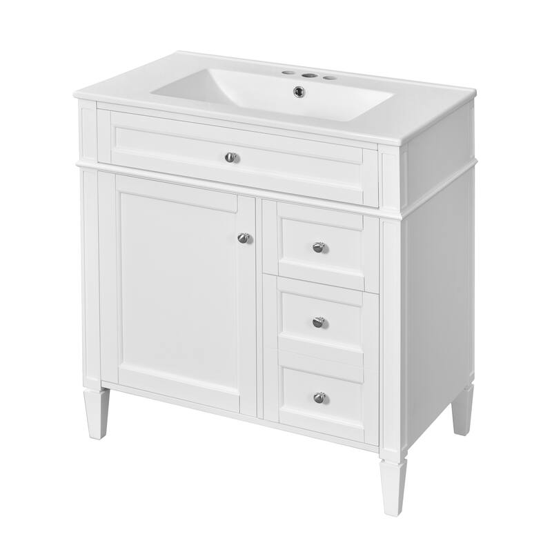 Single Sink Vanity for Bathroom Storage Cabinet with Tip-out Drawer, Small Drawer, Large Drawer, Door Rack and Adjustable Shelf