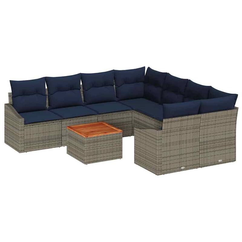 vidaXL 9 Garden Sofa Set with Cushions Black/Grey Poly Rattan - 91.9 x 92.1 x 27.2