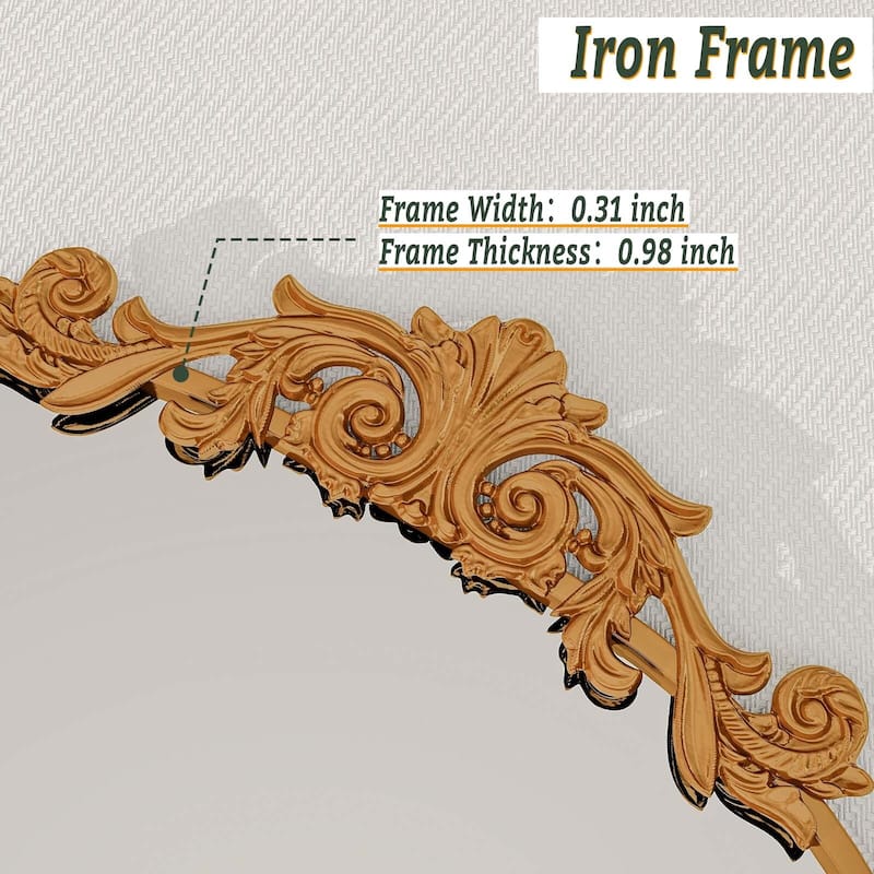 Arched Baroque Bathroom Mirror with Bottom Floral Decor