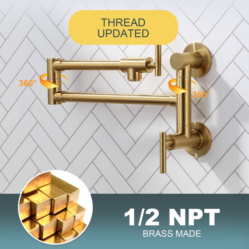 WOWOW Wall Mounted Pot Filler with Control Double Joint Swing Arm