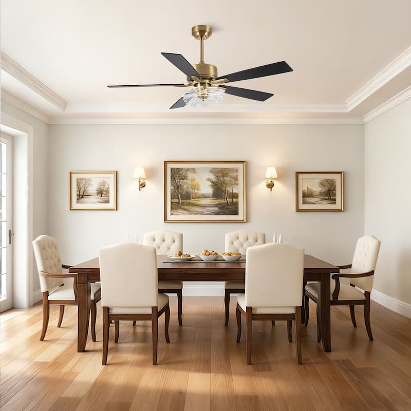 52" Modern Gold Acylic Flower Diammable Ceiling Fan with Light and Remote