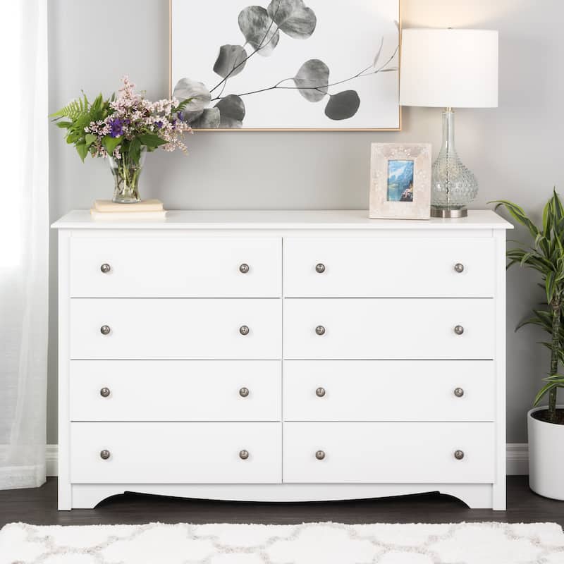 Prepac Sonoma 8 Drawer Double Dresser for Bedroom, Wide Chest of Drawers, Traditional Bedroom Furniture - White