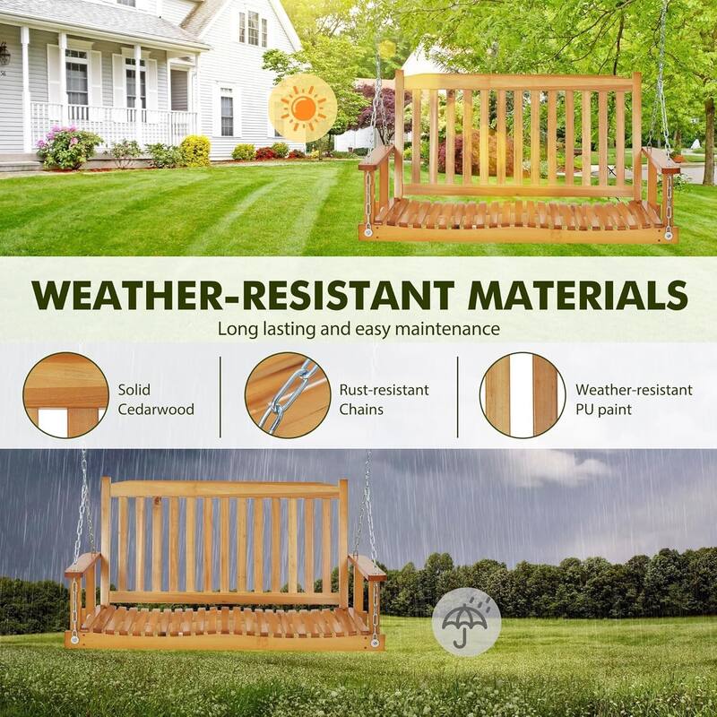 4ft Upgraded Wooden Porch Swing
