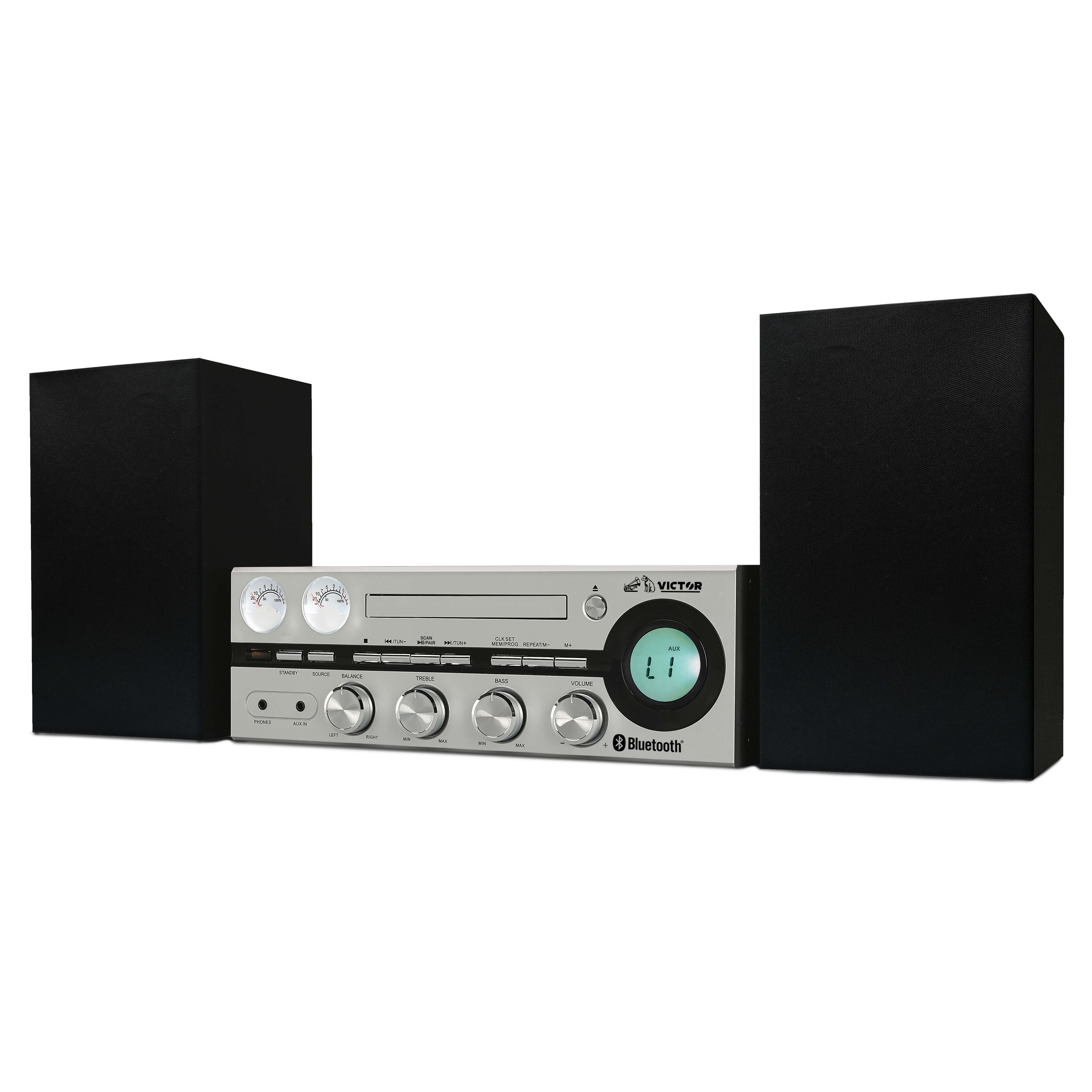 Victor Milwaukee 50W Desktop CD Stereo System w/ Bluetooth, CD Player & FM Radio