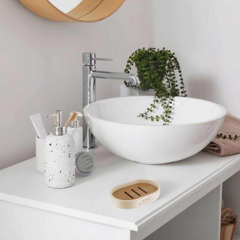 Chic Polyresin Soap Dish with Draining Bamboo Insert - 5 L x 3.4 W x 1 H