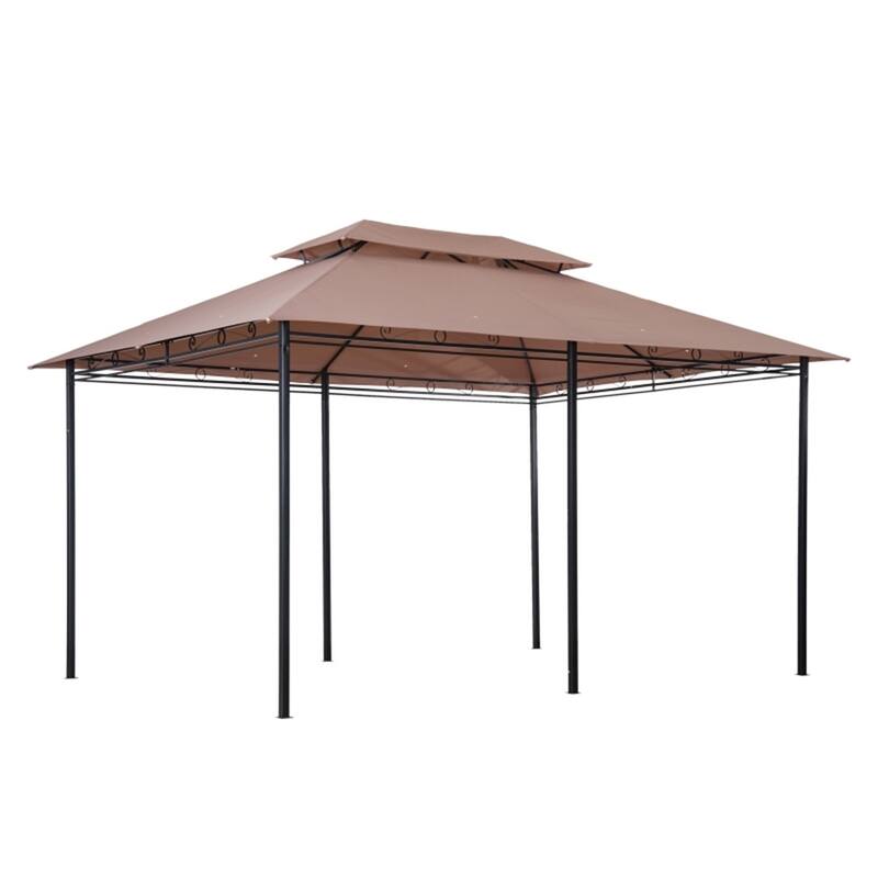Extra Large Khaki Outdoor Gazebo with 2 Tier Canopy Roof and Steel Frame for Backyard Parties - 9.75' L x 13' W x 9.2' H