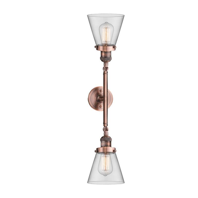 Innovations Lighting Small Cone 2 Light 23" Wide Bathroom Vanity Light - Antique Copper / Clear