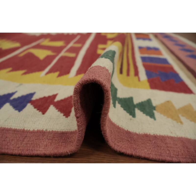 Hand Woven Oriental 100% Wool Carpet Southwestern Tribal Oranges & Rust Kilim Area Rug - 9' 7'' X 8' 2''